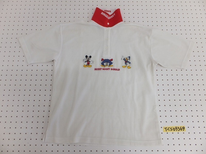 MICKEY Unlimited ミッキーアンリミテッド メンズ ミッキーグーフィードナルド 刺繍 半袖ポロシャツ L 白赤拍卖