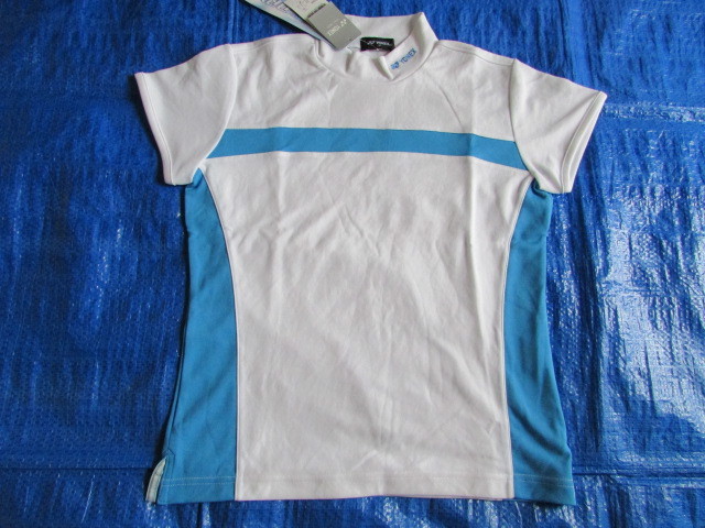 ウイメンズ Mサイズ 未使用 タグ付き ヨネックス 半袖 ハイネック Tシャツ ジャケット ホワイト/濃いサックスシアン系 YONEX拍卖