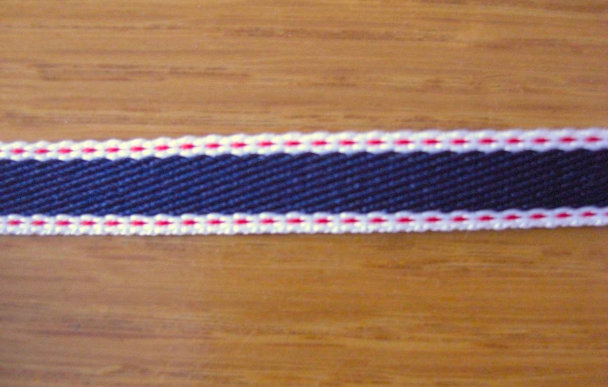 ★10mm巾 紺色に白赤ライン リボン テープ 約310cm ネックストラップ 拍卖