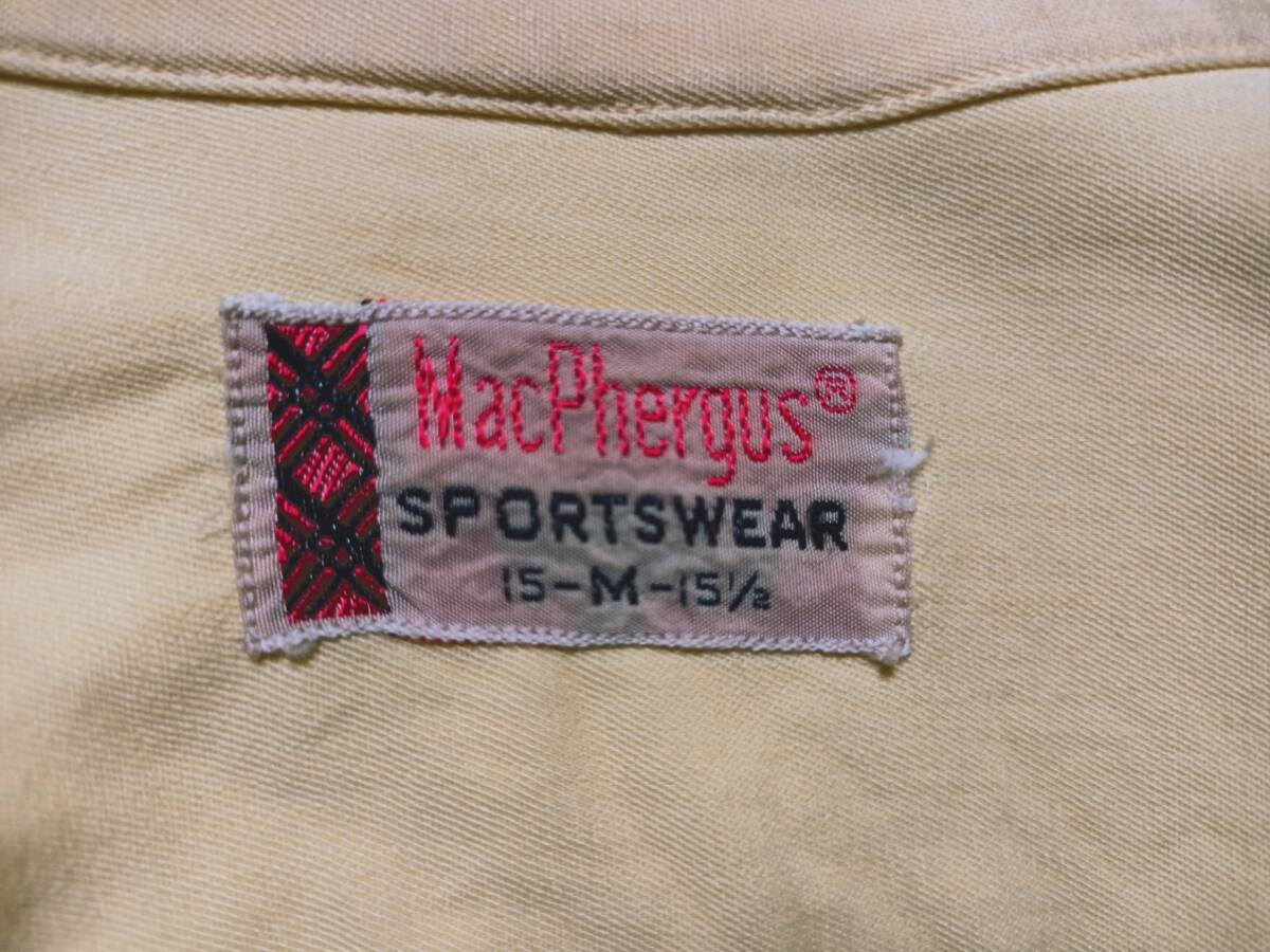 ビンテージ 50年代 50s Mac Phergus シャツ vintage shirt ハンドステッチ 身幅56 レーヨン系素材拍卖
