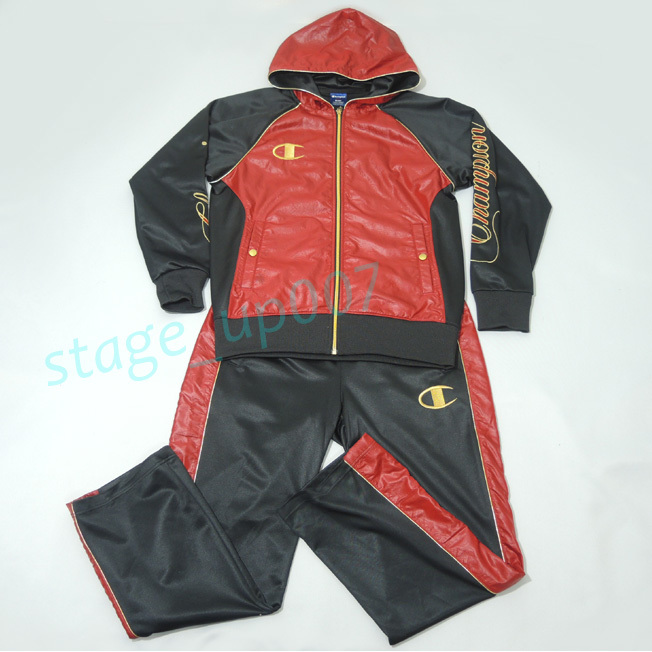 Champion(チャンピオン)/S-MODE ジャージ上下セット/ウォームアップ フードシャツ CW1400&パンツ CW1450-sizeM-(黒赤) /管FPCQ拍卖