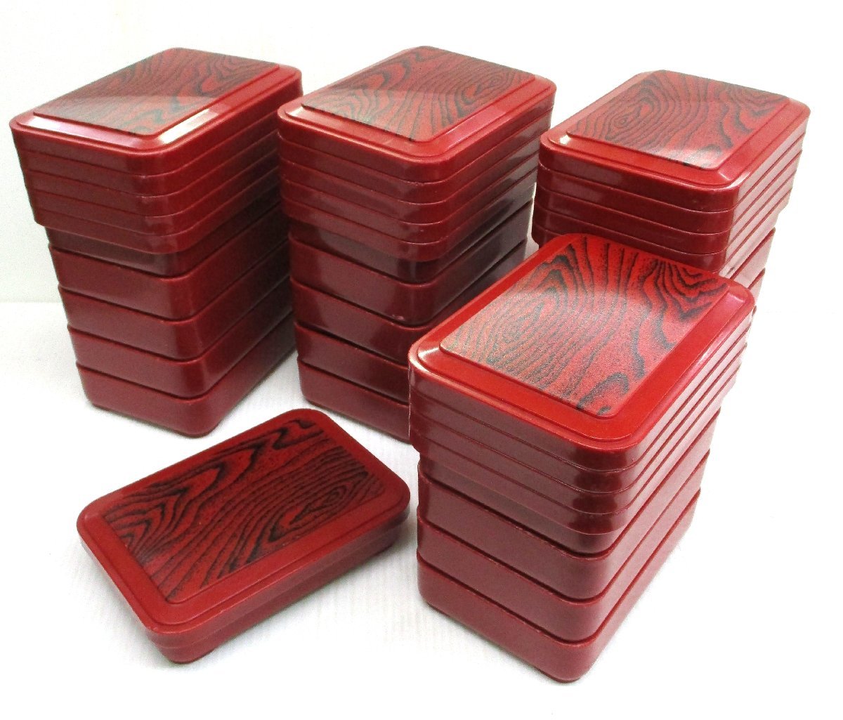 ★ 82653 弁当箱 飯箱 ご飯入 木目 赤 20個セット 幅18.2 × 奥行12.9 × 高さ4.5 中古 ★拍卖