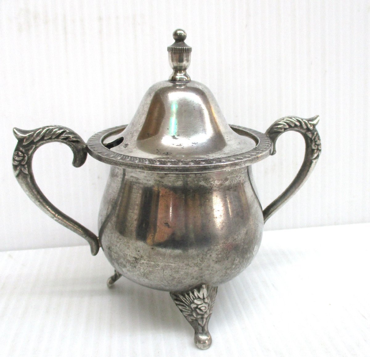 ★ 93412 シュガーポット ニッケルシルバー 洋銀 W14 x D8 x H7.8~12cm 傷・汚れ・変色有 ★*拍卖