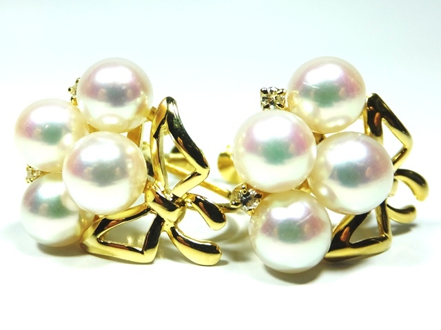 331-3◆K18ゴールド ベビーパール ダイヤモンド ネジ式 イヤリング◆女性人気 普段使い キュート デザイン レディース ジュエリー通販 販売拍卖