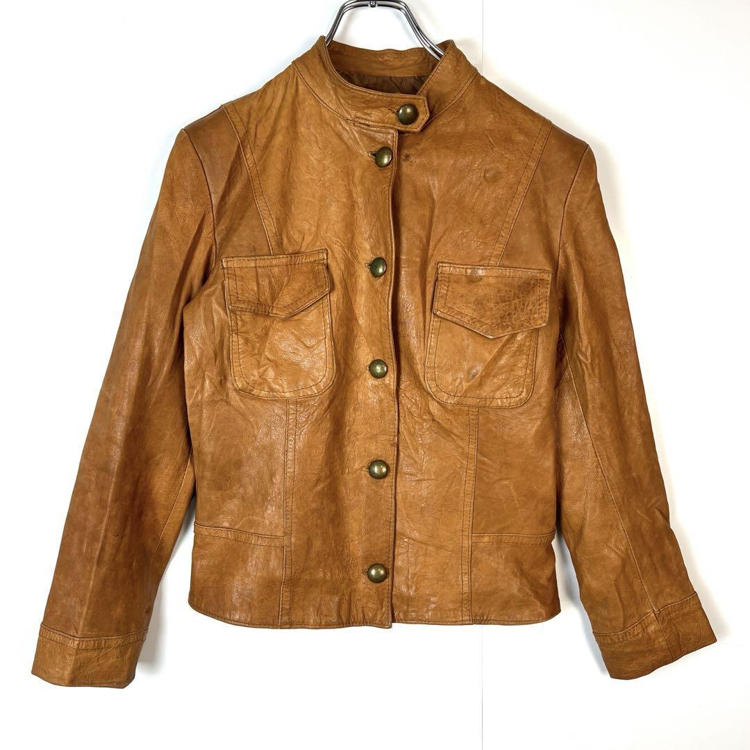 ヴィンテージレザージャケットPELLEペレシングル本革レディースキャメル拍卖