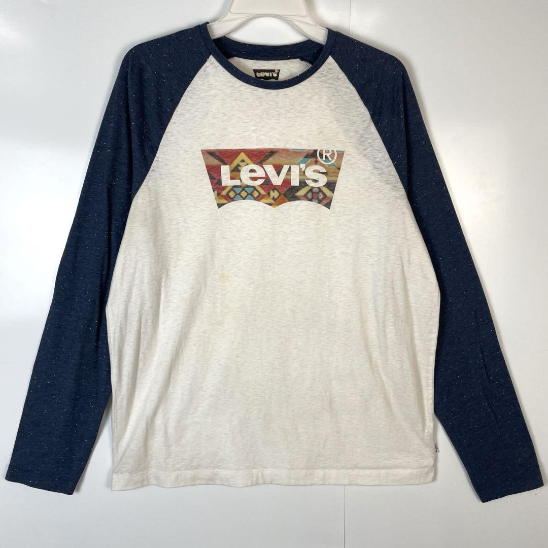 リーバイスLEVI’SラグランTシャツロンT長袖ヴィンテージホワイトネイティブ柄拍卖