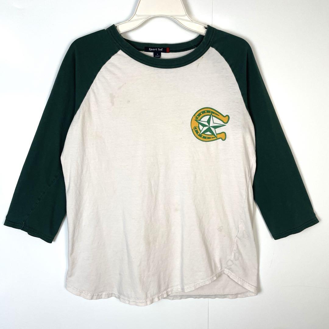 Sport-TekラグランTシャツ7分袖ホワイトグリーン両面プリントヴィンテージ拍卖