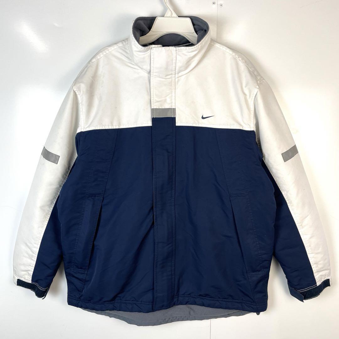 ナイキNikeフリースライナージャケットロゴ刺繍ホワイトネイビーヴィンテージ拍卖