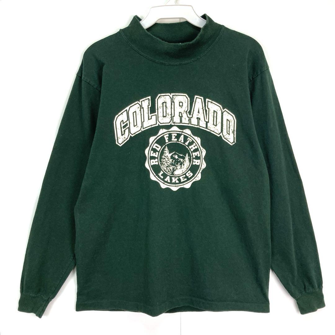 USA製ALOREハイネックロンTカレッジ系長袖Tシャツヴィンテージ緑グリーン拍卖