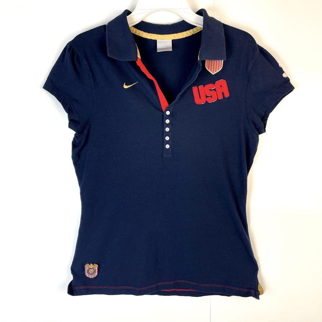 ナイキNikeバレーボールユニフォーム開襟ポロシャツ刺繍ワッペンUSAアメリカ拍卖