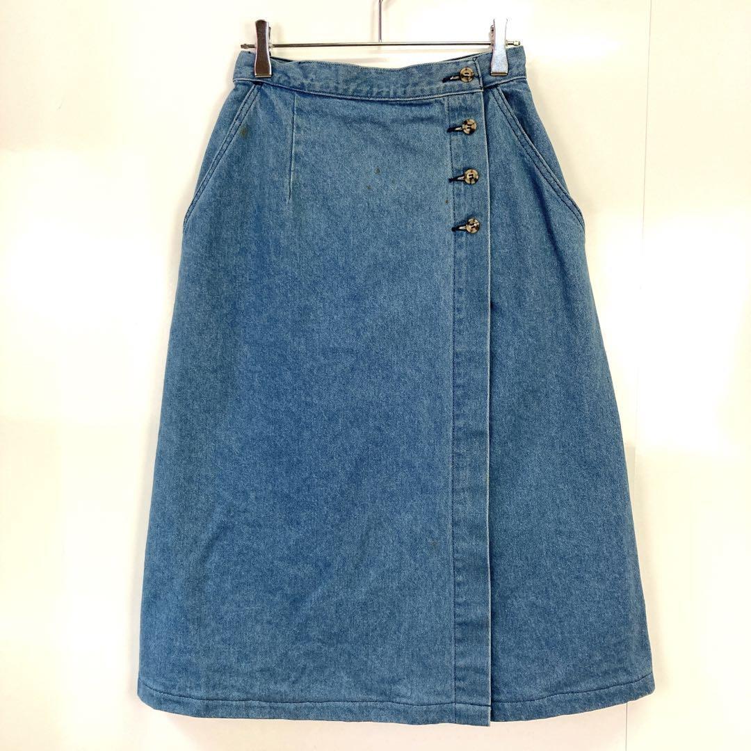 80s90sUSA製L.LBeanエルエルビーンデニムロングスカートサイドボタン拍卖
