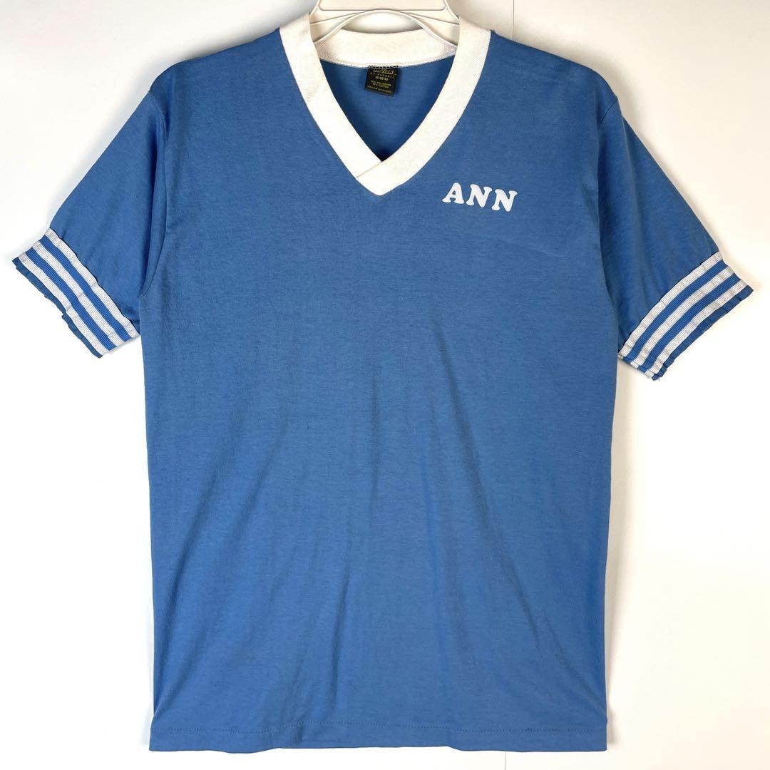 希少!70sJERZEESジャージーズVネックTシャツ両面プリント ライトブルー拍卖