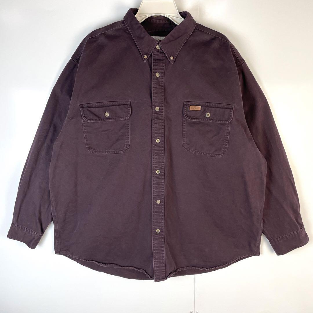 Carharttカーハート長袖シャツボタンダウン革タグバーガンディヴィンテージ拍卖