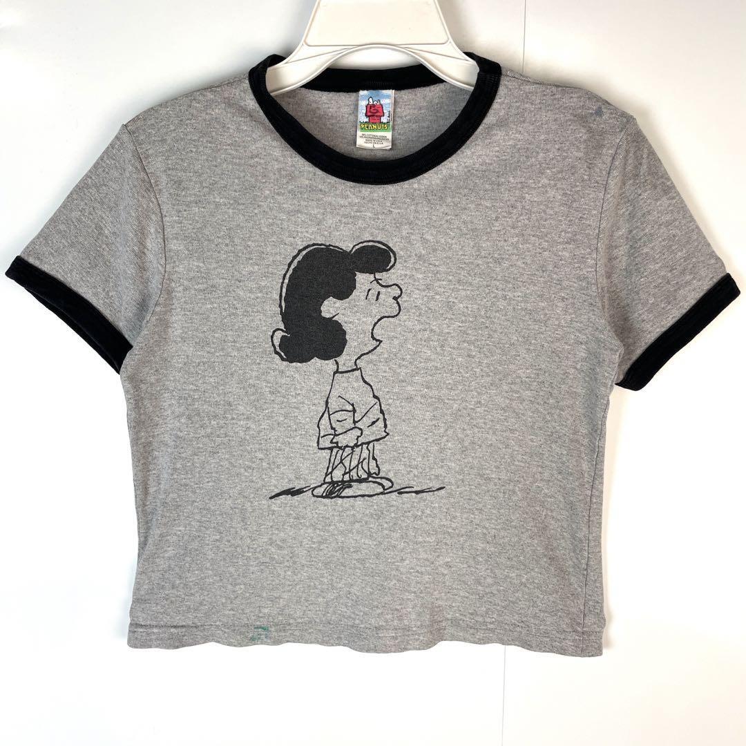USA製PeanutsピーナッツスヌーピーリンガーTシャツトリムルーシー グレー拍卖