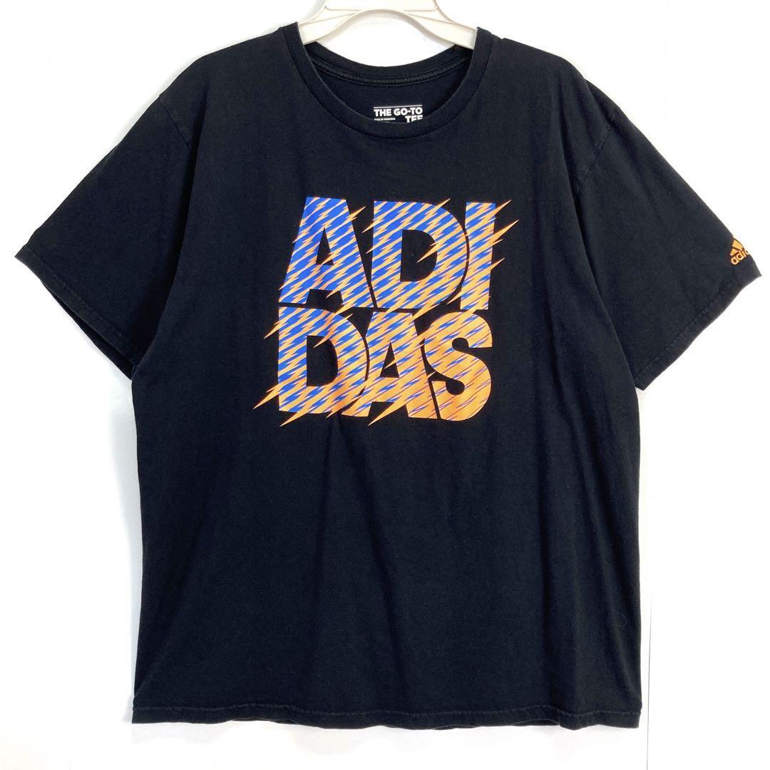 adidasアディダス Tシャツ袖ロゴプリント ブラックオレンジヴィンテージ拍卖