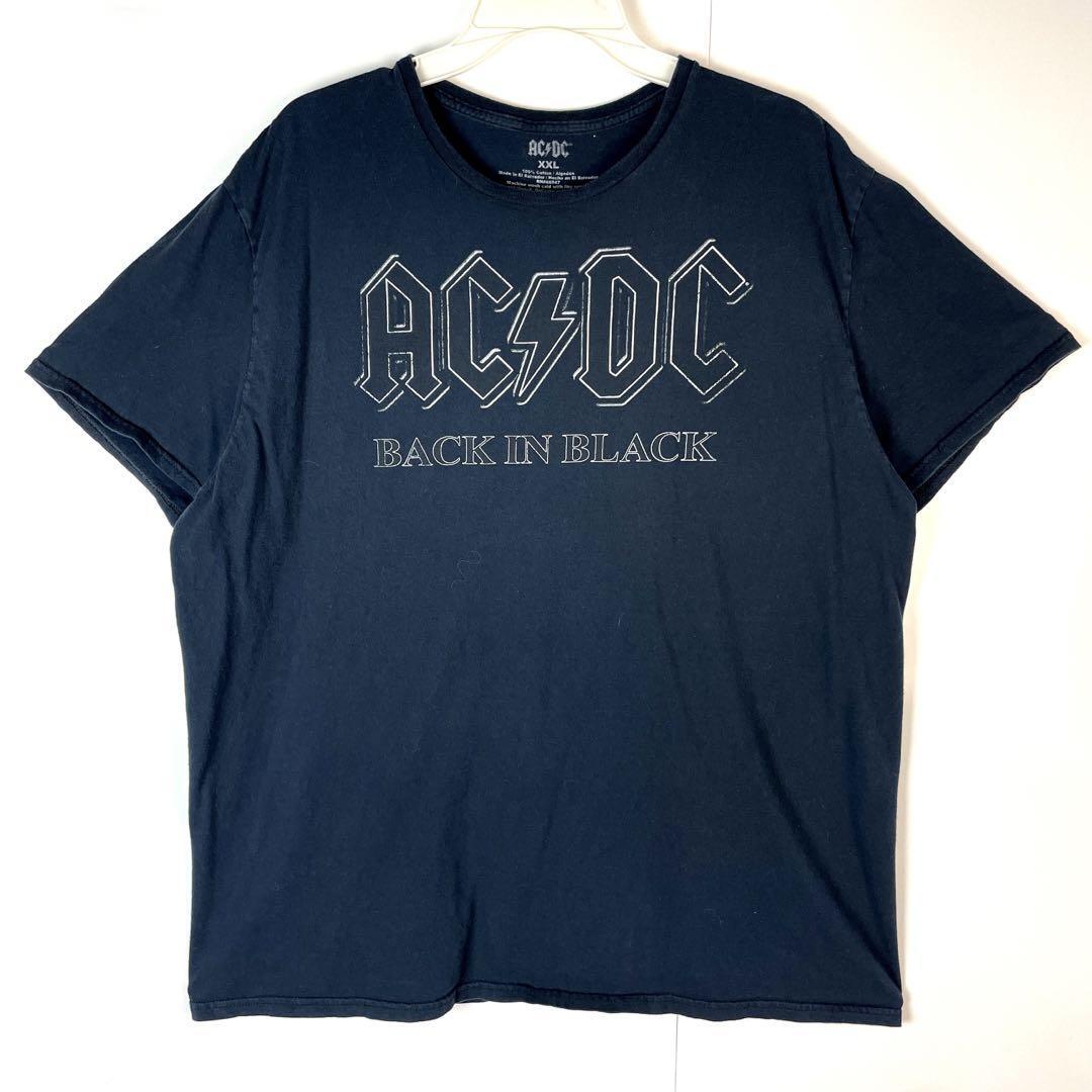 AC/DCバンドTシャツバンTロックTバックインブラック プリントヴィンテージ拍卖