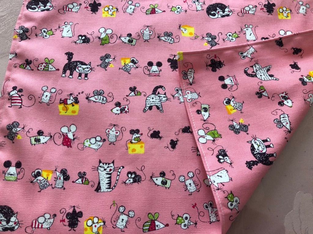 No.13 裏付ランチョンマット ハンドメイド 25x35 ピンク色ネコ&ネズミ拍卖
