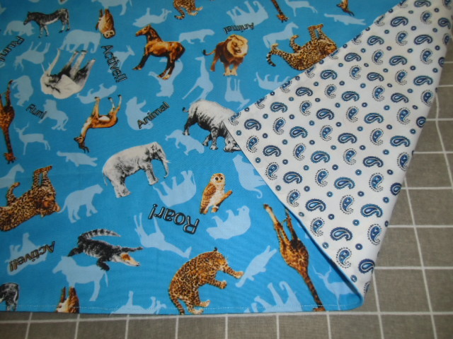 No.73 大判裏付ランチョンマット ハンドメイド 40x60 水色アニマル 男の子拍卖
