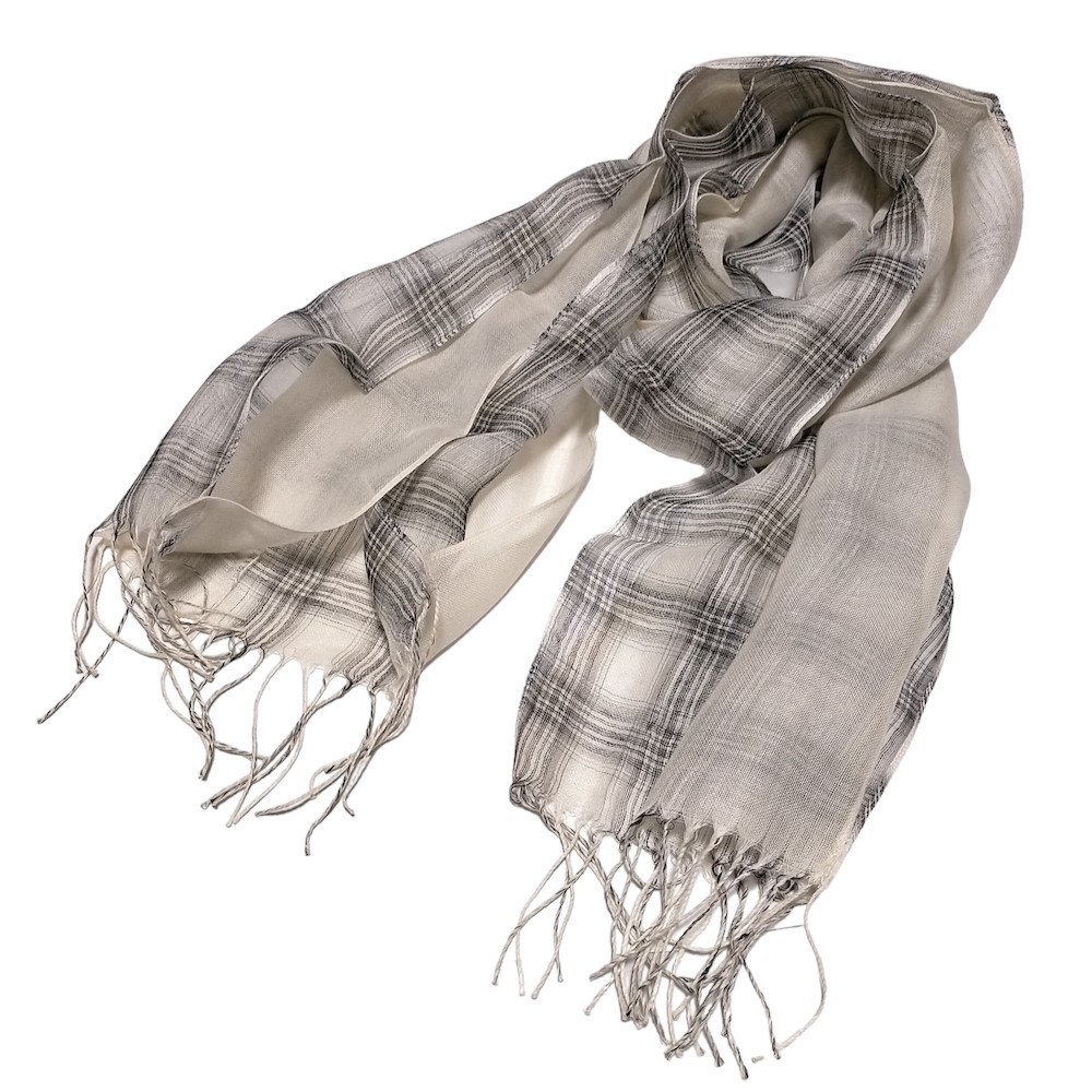 新品正規70%OFF COMME CA MEN コムサメン 日本製 ストール 2枚仕立て ベージュ チェック 麻 綿 フリンジ マフラー o3101 st拍卖