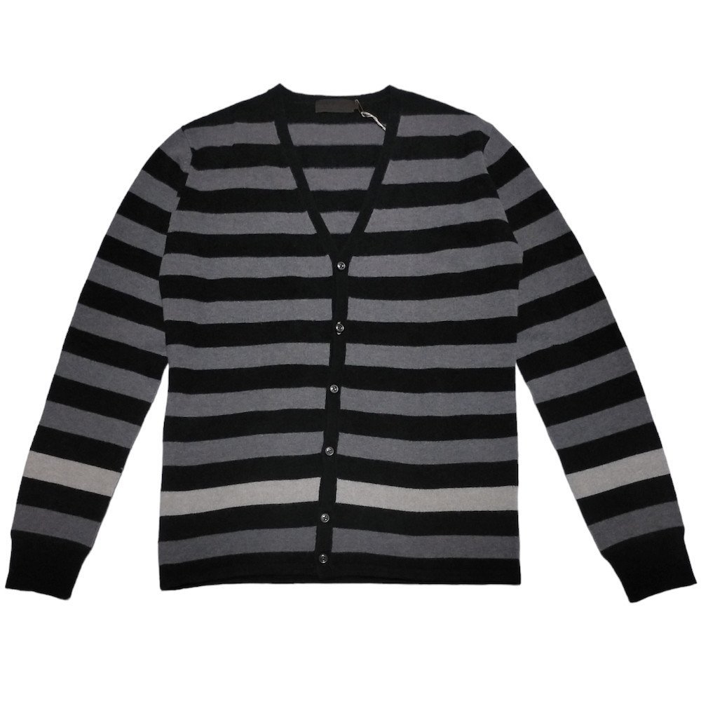 新品正規70%OFF COMME CA DU MODE MEN コムサメン カーディガン M ボーダー 黒グレー ニット ウール 秋冬 e3105m st拍卖