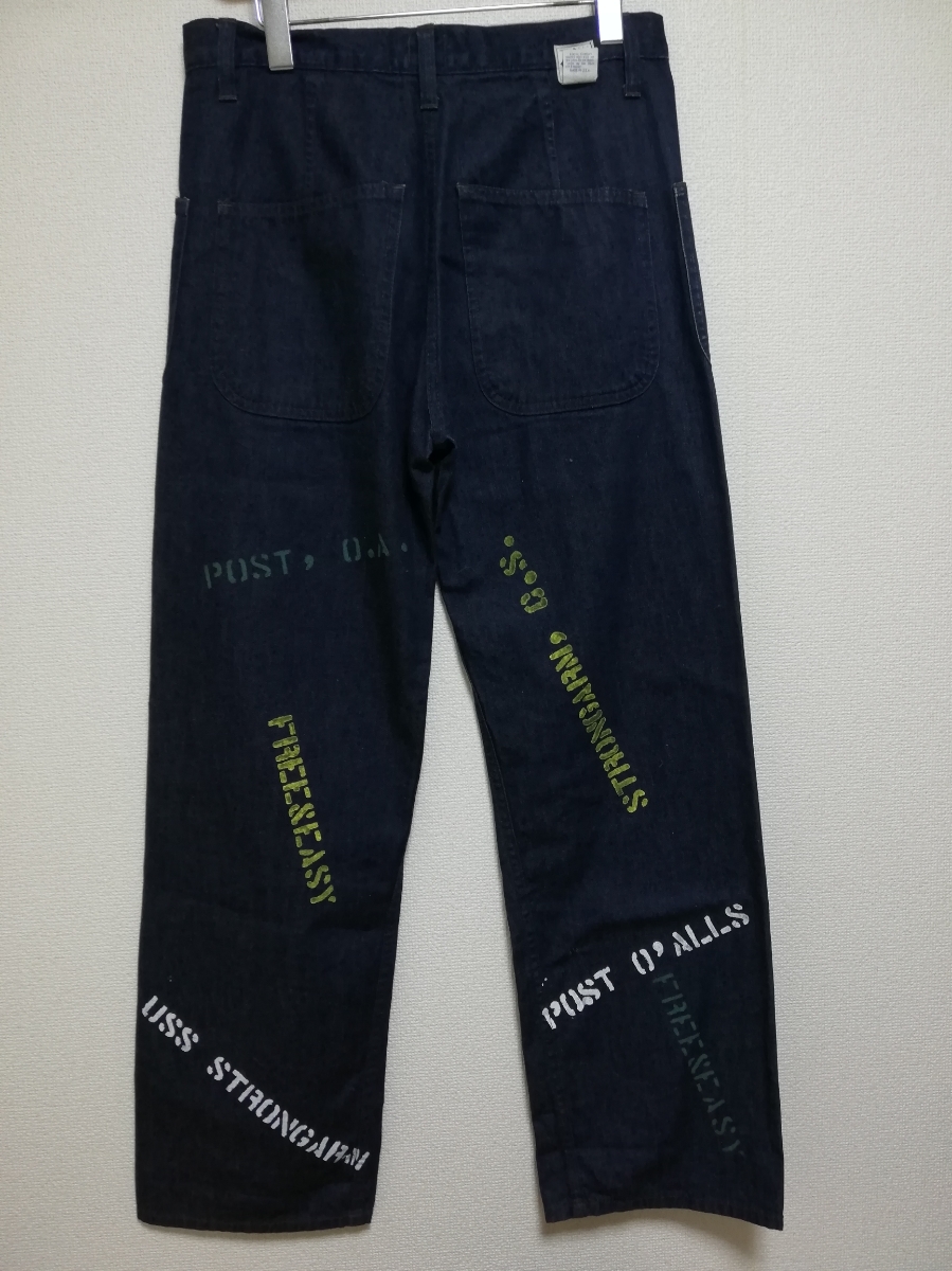 【即決】USA製 POSTOVERALLS Free&easy 別注 ステンシル US NAVY デニムパンツ size S ポストオーバーオールズ フリーアンドイージー拍卖