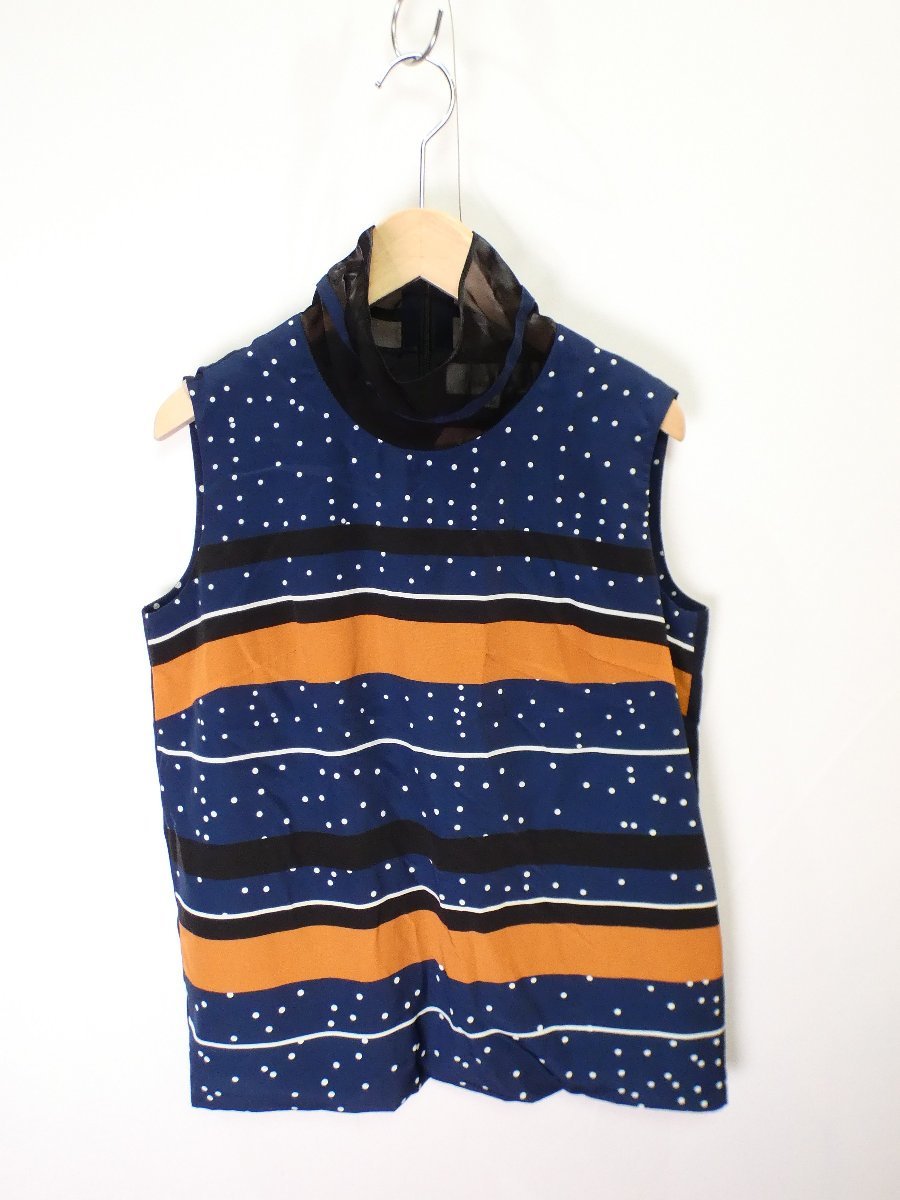 アキラナカ AKIRANAKA ドット&オーガンジー襟 ノースリブーブブラウス【L's(38)/紺/Sランク】a4E拍卖