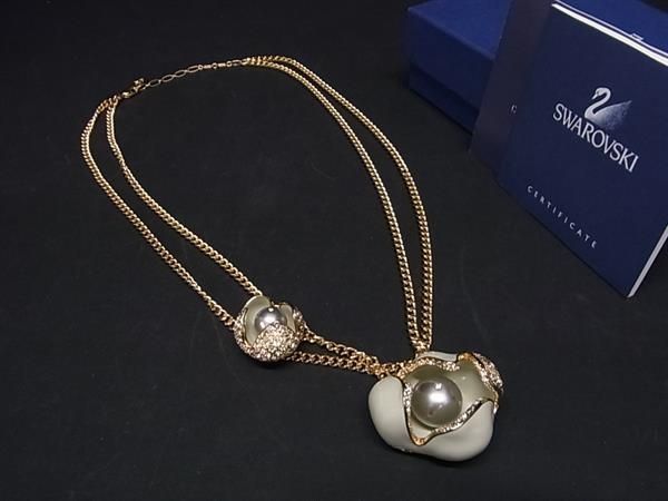 ■極美品■ SWAROVSKI スワロフスキー アネモネ ラインストーン ネックレス アクセサリー レディース ゴールド系 AX0380拍卖