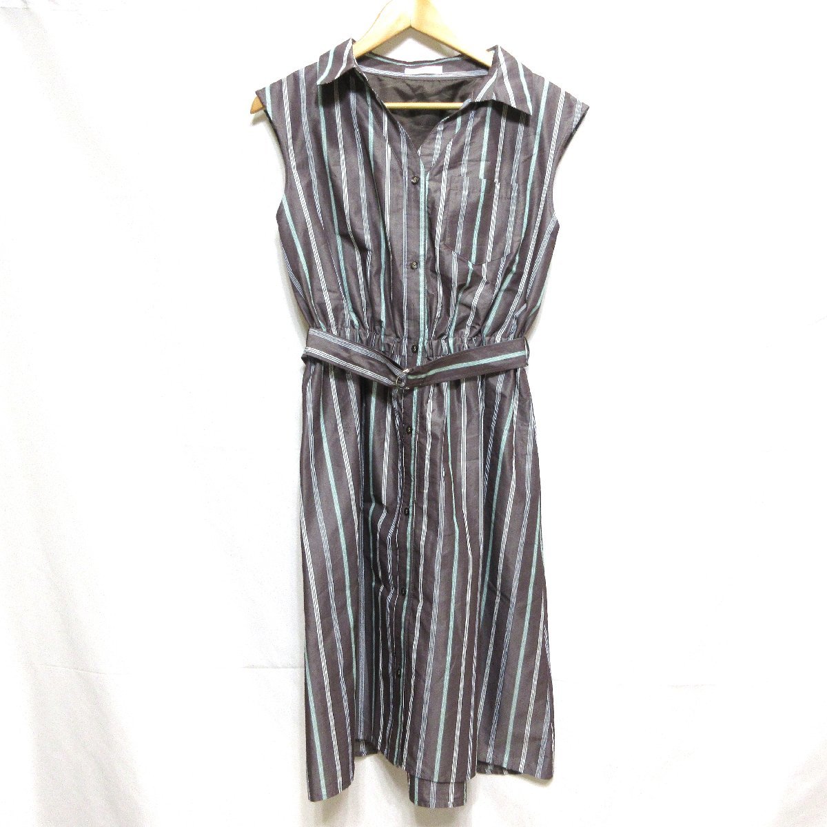 ◆AG by aquagirl リングベルト付き ストライプ ノースリーブ ワンピース サイズS(ブラウン)◆USED拍卖