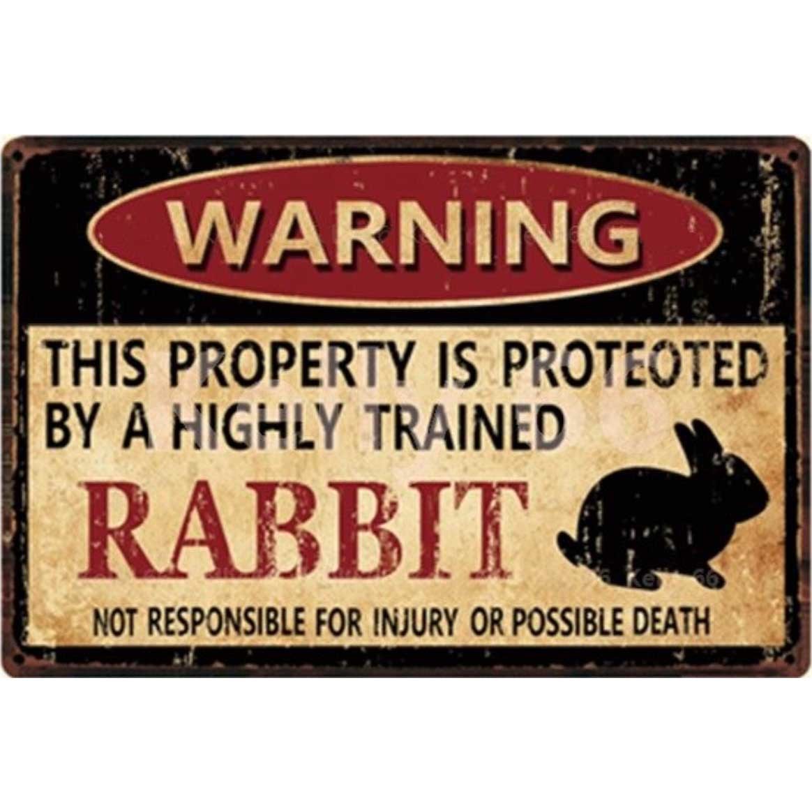 A2835 メタル サイン ブリキ 看板 金属 製 プレート パネル 店 注意 警告 危険 防犯 動物 ペット うさぎ ウサギ 兎 4451拍卖