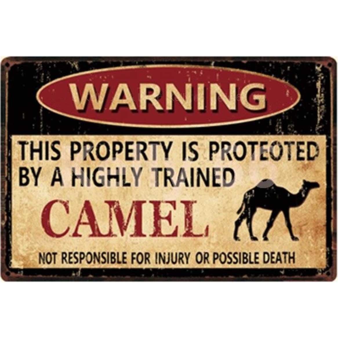 A2831 メタル サイン ブリキ 看板 金属製 プレート パネル 店舗 注意 警告 危険 防犯 動物 ペット らくだ ラクダ 4454拍卖