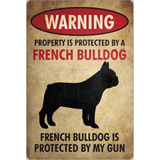 A2952 メタル サイン ブリキ 看板 金属 製 プレート 注意 警告 危険 動物 ペット 猛 犬 番犬 フレンチ ブルドッグ【9334】拍卖