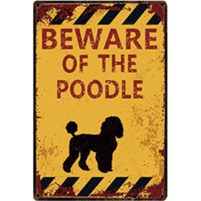 A2775 メタル サイン ブリキ 看板 金属 製 プレート 注意 警告 危険 防犯 BEWARE 動物 ペット 愛 犬 トイ プードル【4606拍卖