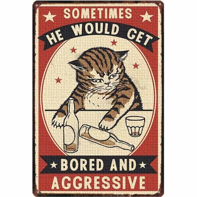 A3290 メタル サイン 金属 製 ブリキ 看板 プレート アート パネル 店 動物 ペット 茶トラ 猫 絵 ビール 酒 カフェ【7095拍卖