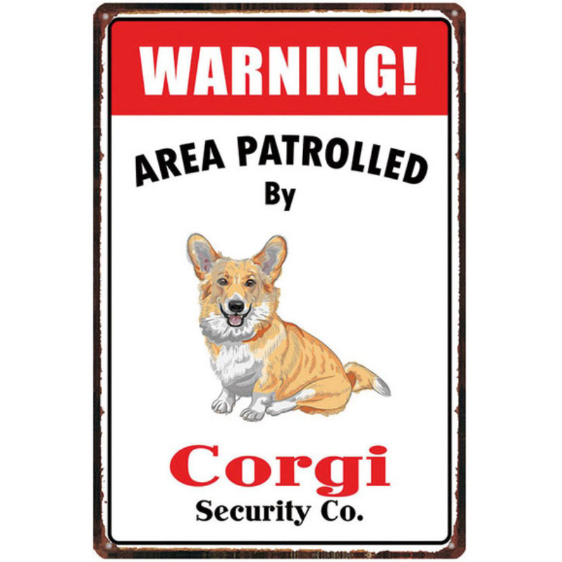 A2417 メタル サイン ブリキ 看板 金属 製 プレート パネル 注意 警告 危険 防犯 動物 ペット 猛 犬 番犬 コーギー 3688拍卖