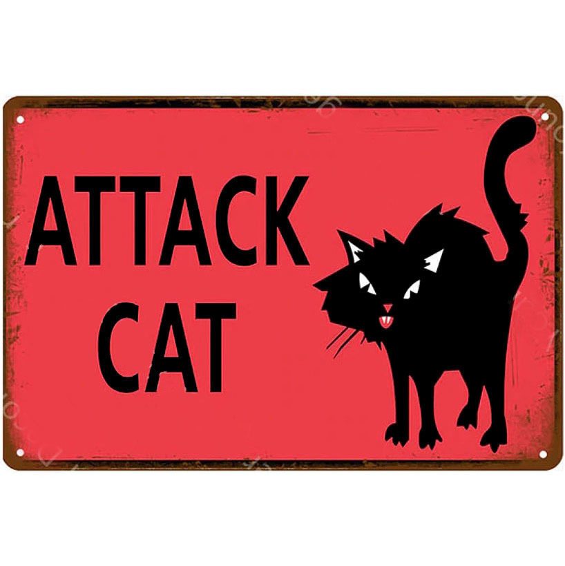 A318 メタル サイン ブリキ 看板 金属 プレート アメリカン 雑貨 昭和 レトロ おもしろ 警告 注意 危険 ペット 黒 猫 2101拍卖