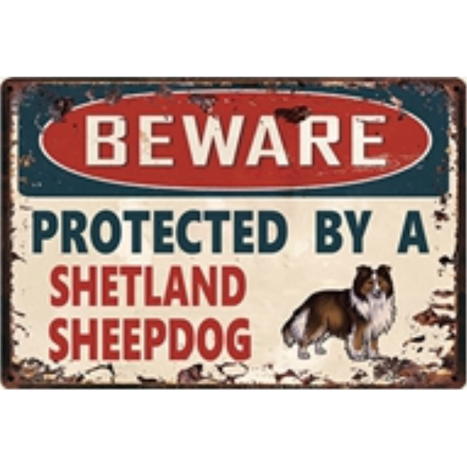 A2793 メタル サイン 金属 ブリキ 看板 プレート 注意 危険 防犯 動物 ペット 犬 番犬 シェットランド シープドッグ 4653拍卖