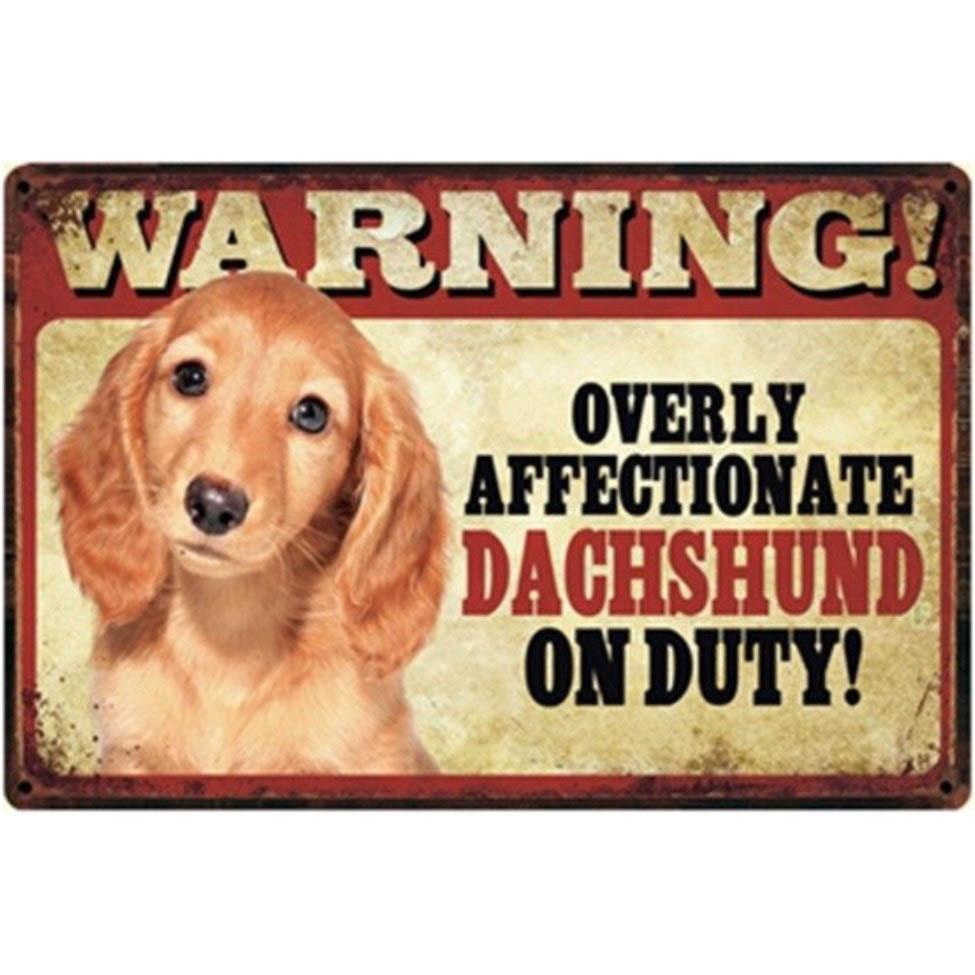 A402 メタル サイン ブリキ 看板 金属 製 プレート 注意 警告 危険 防犯 動物 ペット 犬 愛犬 猛犬 ダックスフンド 【3099拍卖