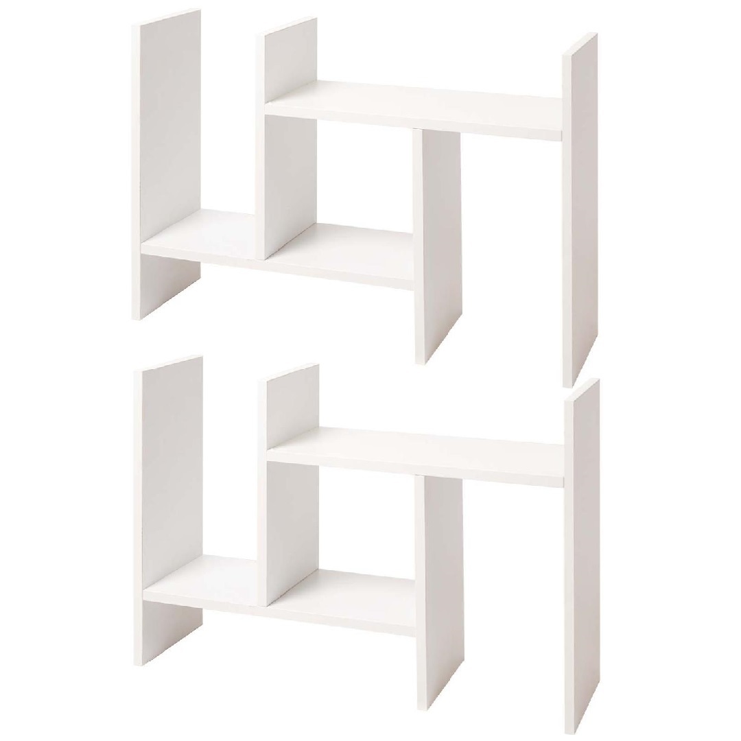 【2個セット】卓上ラック ホワイト デスク上置棚 スライド式 横幅伸縮 木製 スパイスラック CD 机上ラック 本立て BKS 白 ※2個※拍卖