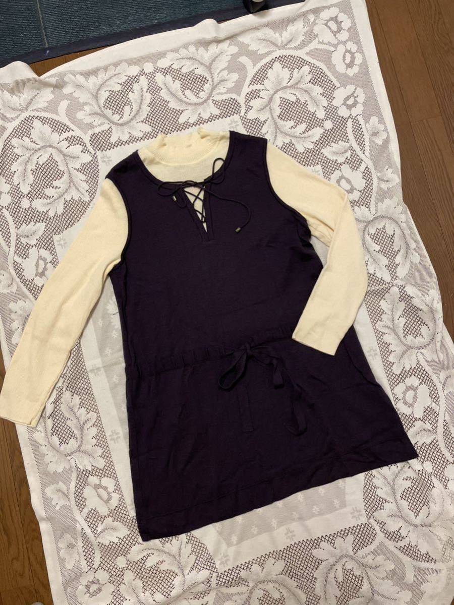 【美品 大サイズ】★レリアン 素敵! ウール 重ね着風チュニックセーター/15+★拍卖