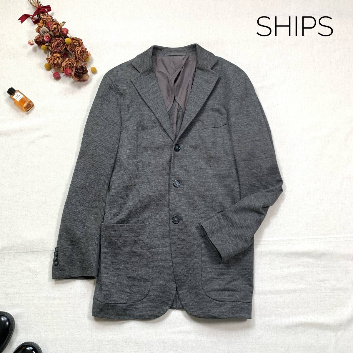 厳選☆レア 大人カジュアル♪ SHIPS シップス リネンサマージャケット グレー 46 M~L 拍卖