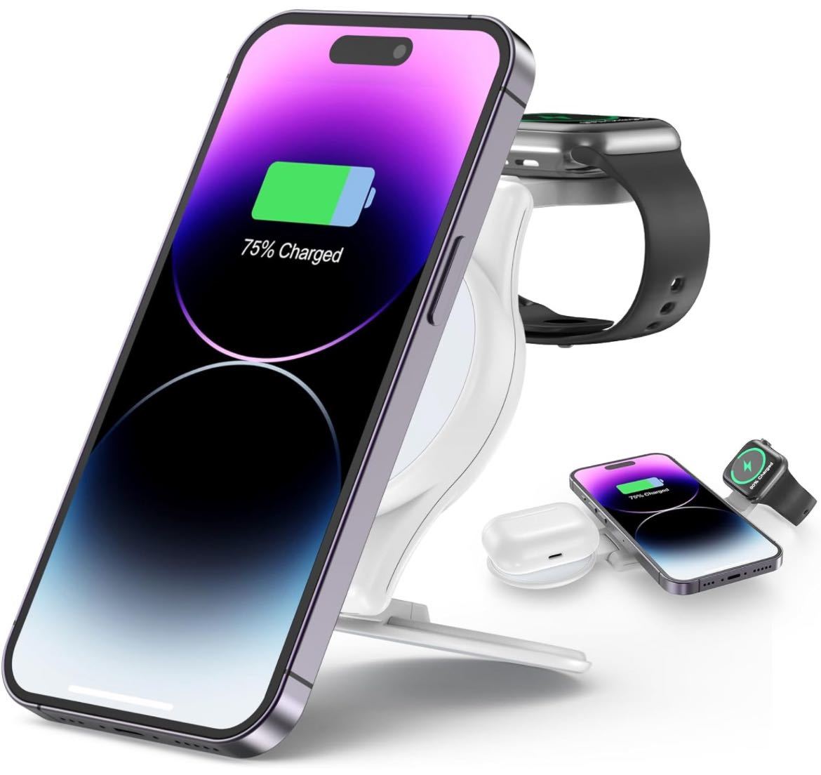 magsafe充電器 3in1マグセーフ充電器 折畳み スタンド 特有のapple watch急速充電 iphone アップルウォッチ 急速充電 iPhone 15/14/13/12拍卖