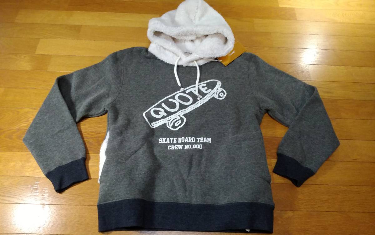 Quote フード もこもこ パーカー SIZE:M グレー 送料1000円~拍卖