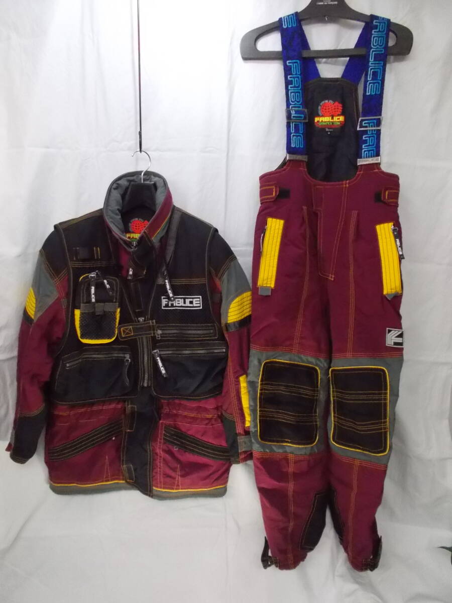 ★FARLICE/ファブリス★スキーウェア上下 ベスト付 収納フード/M/ワインレッド・黒拍卖