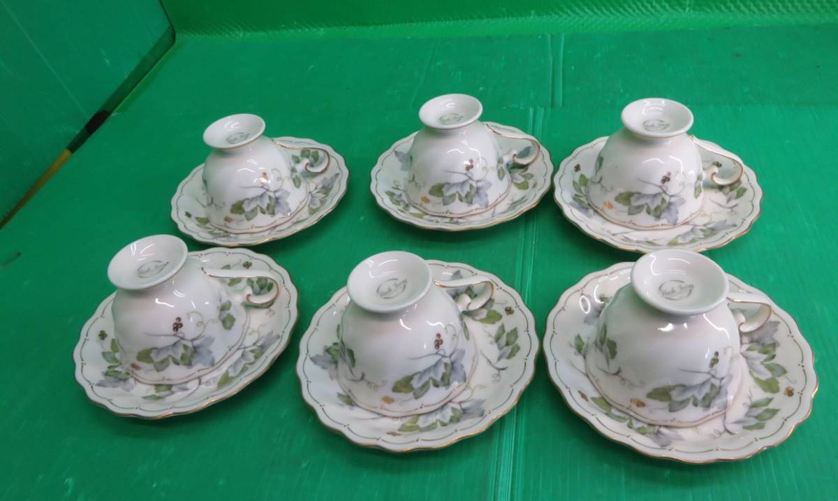 N-51■HOYA CHINA FLASH IVORY カップ&ソーサー 6客セット 金縁 中古 現状渡し拍卖