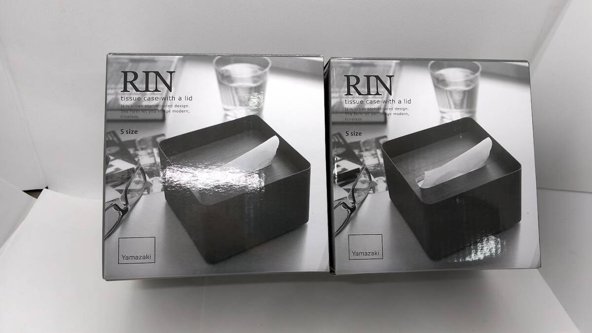 ●蓋付きティッシュケース リン rin 07731 BR ブラウン ナチュラル 鉄製 木製 ハーフサイズ 幅13cm 2個セット拍卖