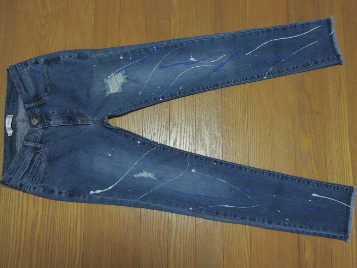 存在感抜群 使用少なめ ペイント&ダメージ加工&爽やかライトブルーがカッコいい ストレッチ有 YEVS カットオフ 25inch レディース拍卖