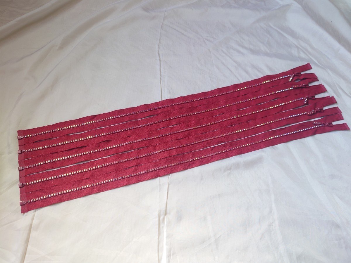 【在庫処分】石付きファスナー 61cmオープン ビスロン 赤 5本拍卖