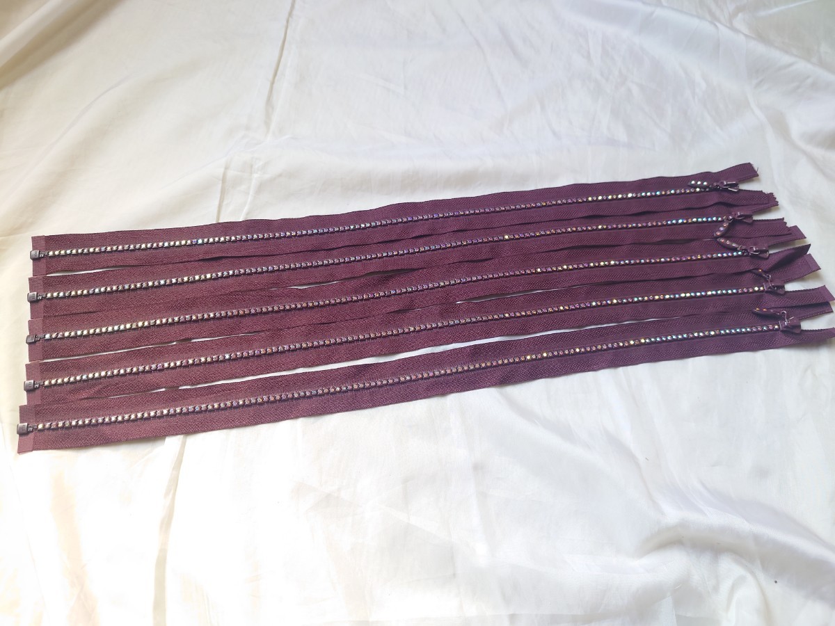 【在庫処分】石付きファスナー 57cmオープン ビスロン エンジ 5本拍卖