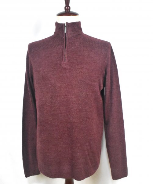 USA古着 GEOFFREY BEENE ハーフジップ セーター sizeM 赤 エンジ 杢 レッド ジェフリービーン アクリル アメリカ ニット拍卖