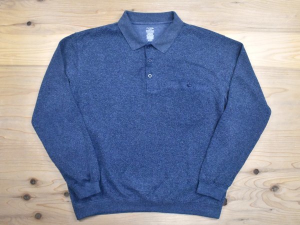 USA古着 David Taylor パイルニット 裏地使い 襟付き セーター sizeXL 青灰色 ブルーグレー 杢 ビッグシルエット 大きいサイズ アメリカ拍卖